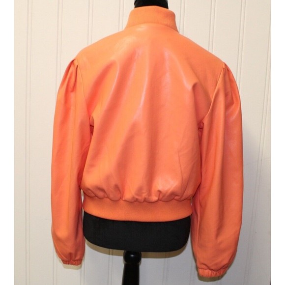 HOUSE OF HARLOW Bomber Jacket Living Coral Vegan Leather Size L Large - Picture 2 of 13